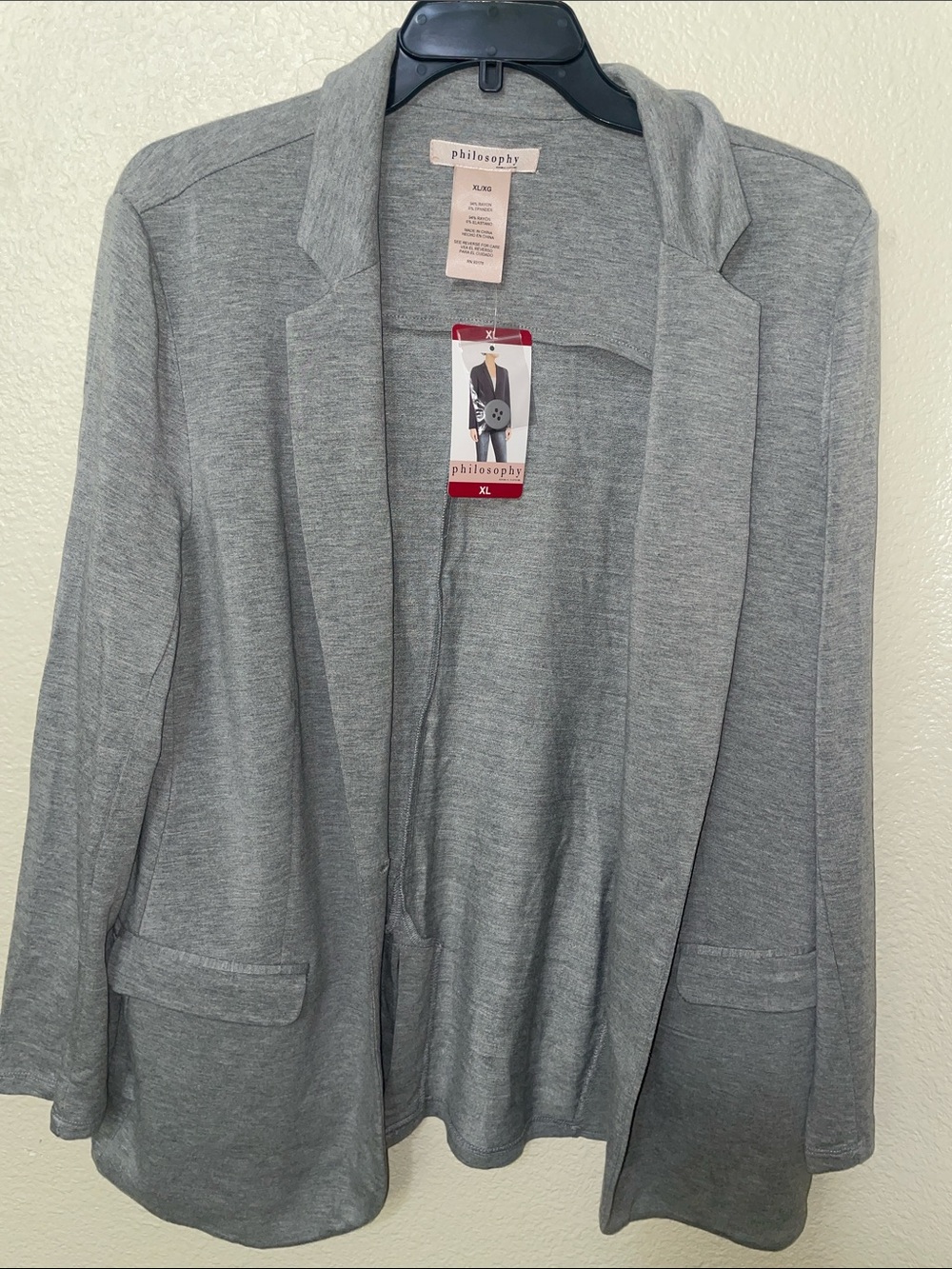 BNWT Philosophy Heather Gray Open-Front Knit Blazer Cardigan, size XL